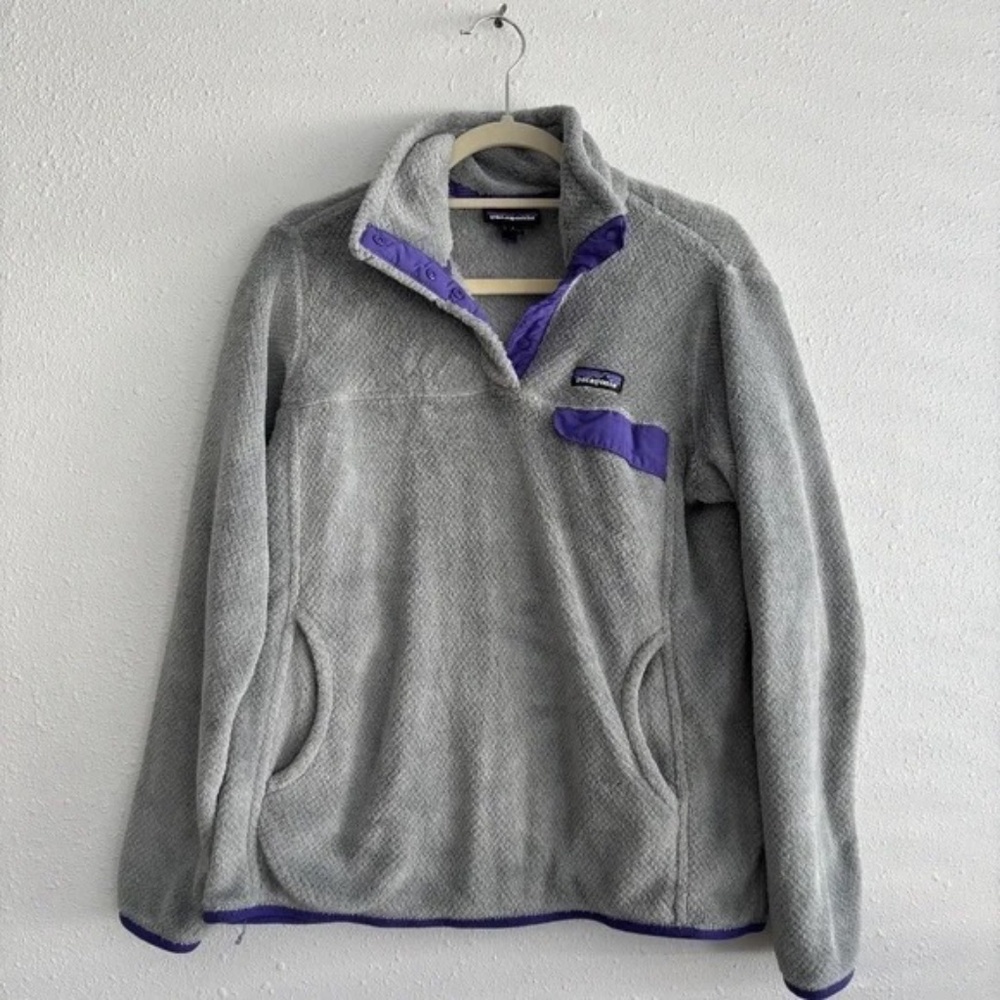 Patagonia Women's Grey/Purple Re-Tool Snap Fleece Pullover